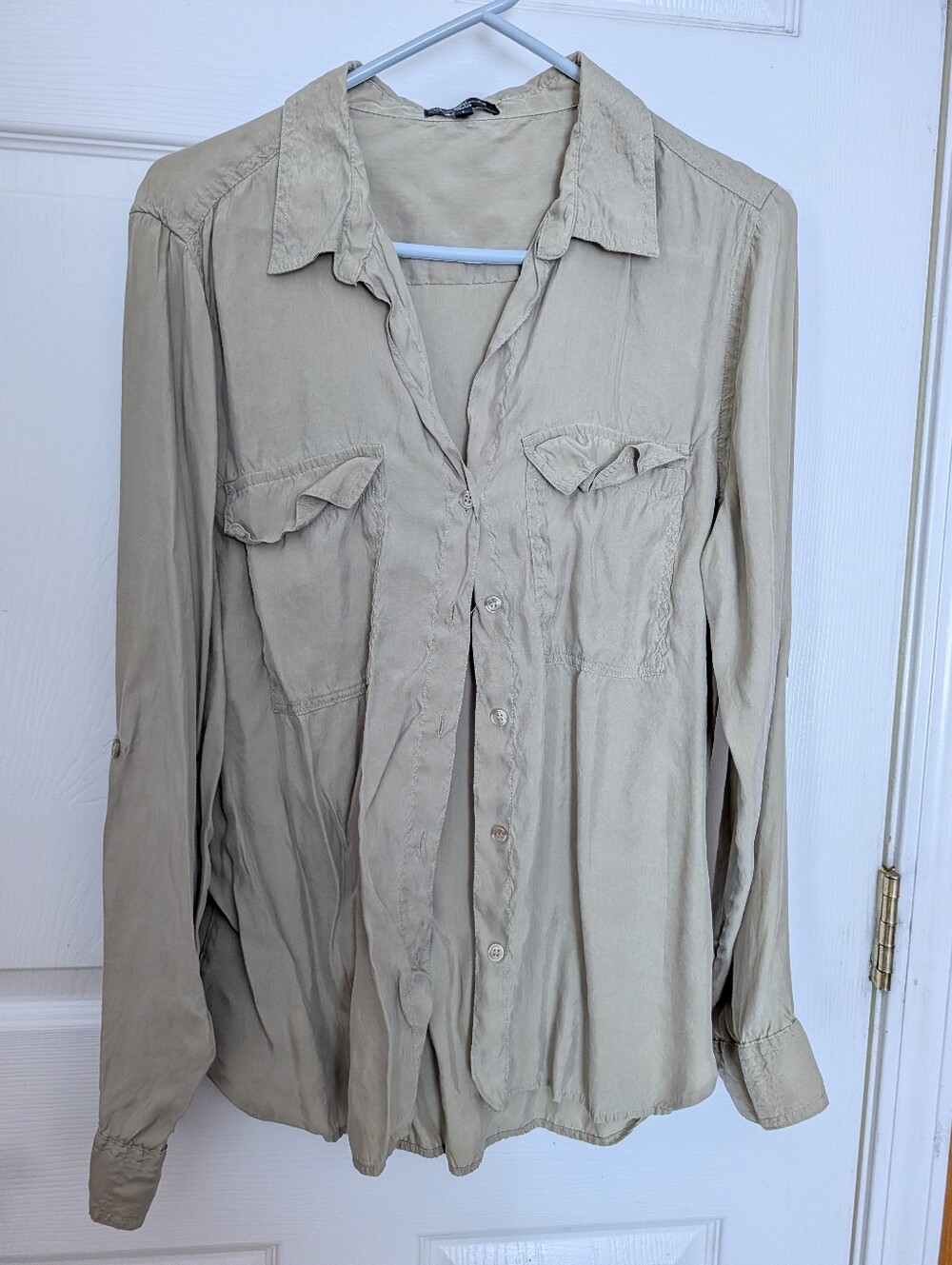 Velvet Heart Beige Button-Up Utility Blouse